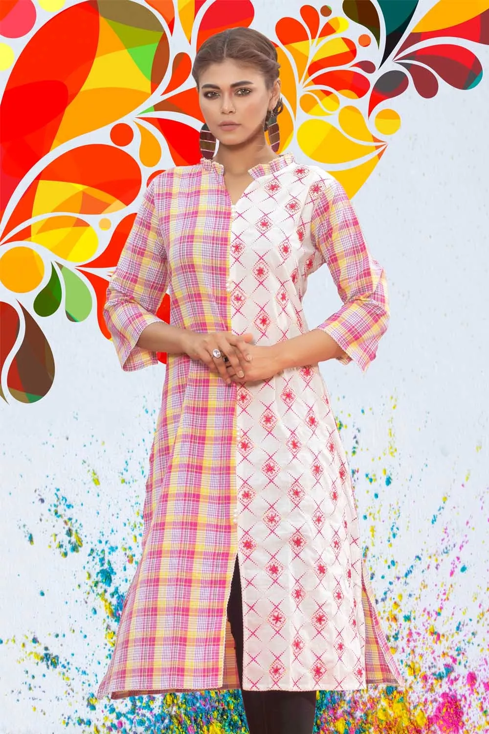 Women's Check Long Kurti - Evilato