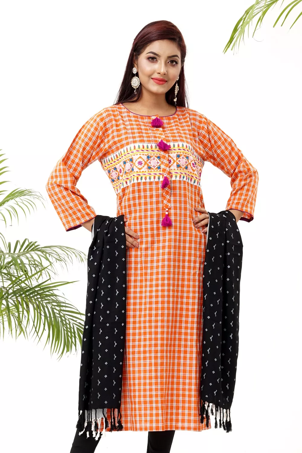 Buy Yellow And Orange Kurti In Pure Crepe With Contrast Pink Collar And  Piping Online - Kalki Fashion